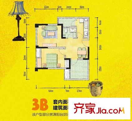 融匯半島愛(ài)窩戶(hù)型圖一期1-4號(hào)樓標(biāo)準(zhǔn)層3B戶(hù)型(售完) 2室1廳1衛(wèi)1廚