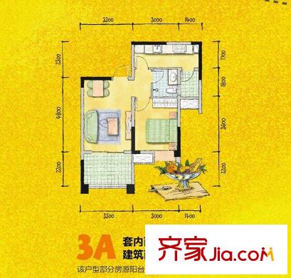 融匯半島愛(ài)窩戶(hù)型圖一期1-4號(hào)樓標(biāo)準(zhǔn)層3A戶(hù)型(售完) 1室1廳1衛(wèi)1廚