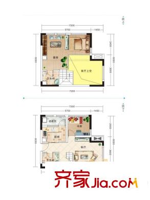 澤京微V戶型圖一期B棟標準層A1戶型 2室2廳1衛(wèi)1廚