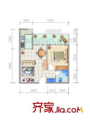 瑪雅上層戶型圖B1 1室1廳1衛(wèi)1廚