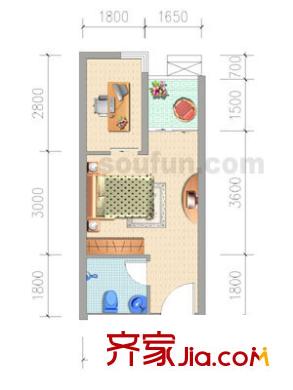 瑪雅上層戶型圖A1 1室1廳1衛(wèi)1廚