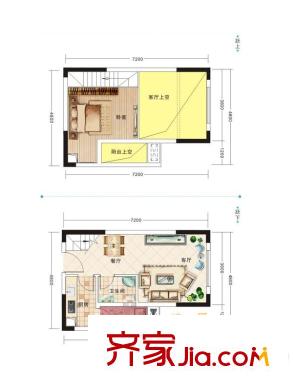 澤京微V戶型圖一期B棟標準層A2-1戶型 1室1廳1衛(wèi)1廚