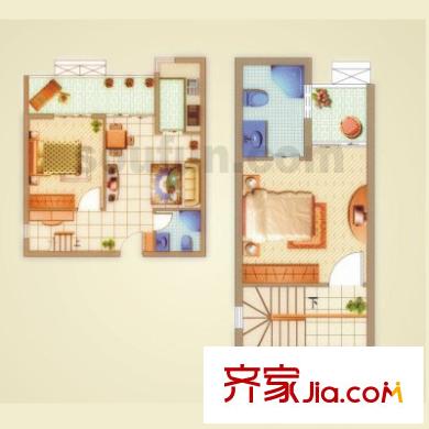 瑪雅上層戶型圖F1-1 2室2廳1衛(wèi)1廚