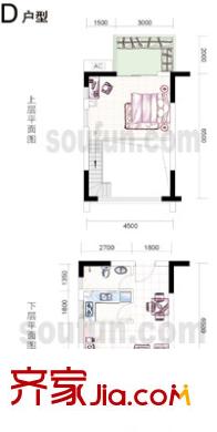 財(cái)信弗瑞登戶型圖D-2 1室2廳1衛(wèi)1廚