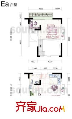 財(cái)信弗瑞登戶型圖Ea-2 1室2廳1衛(wèi)1廚