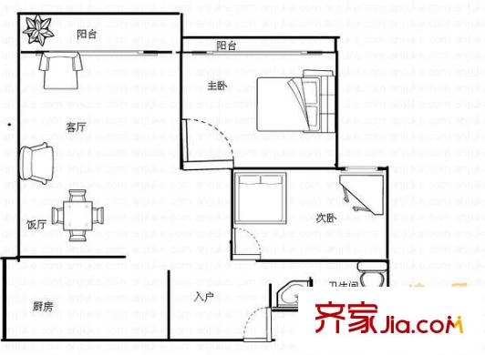 渝海知音閣 2室 戶型圖