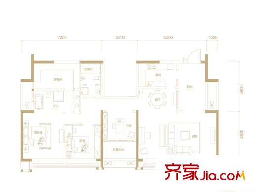 中渝香奈公館一期1/2/3/4/5號樓標準層A1戶型 3室2廳2衛(wèi)1廚