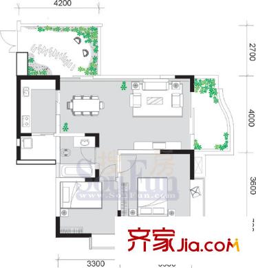 同創(chuàng)米蘭天空戶型圖戶型圖 2室2廳1衛(wèi)1廚