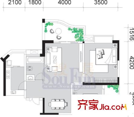 同創(chuàng)米蘭天空戶型圖戶型圖 2室2廳1衛(wèi)1廚