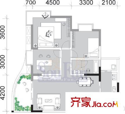 同創(chuàng)米蘭天空戶型圖戶型圖 3室2廳2衛(wèi)1廚