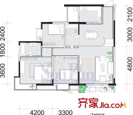 同創(chuàng)米蘭天空戶型圖戶型圖 3室2廳2衛(wèi)1廚
