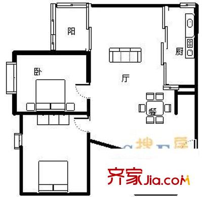 渝海知音閣 2室 戶型圖