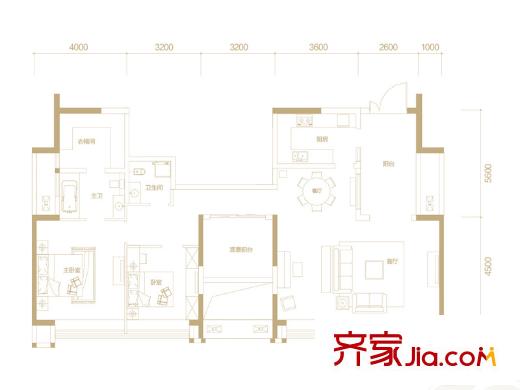 中渝香奈公館一期1/2/3/4/5號樓標(biāo)準(zhǔn)層B2戶型 2室2廳2衛(wèi)1廚