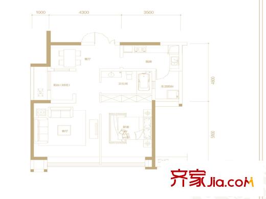 中渝香奈公館一期1/2/3/4/5號樓標(biāo)準(zhǔn)層B1戶型 1室2廳1衛(wèi)1廚