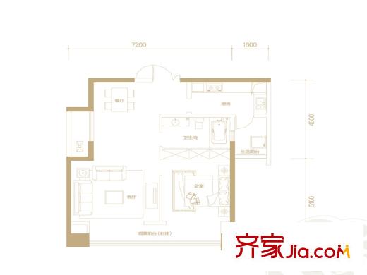 中渝香奈公館一期1/2/3/4/5號樓標(biāo)準(zhǔn)層A1'戶型 1室2廳1衛(wèi)1廚
