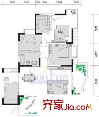 同創(chuàng)米蘭天空戶型圖戶型圖 3室2廳2衛(wèi)1廚