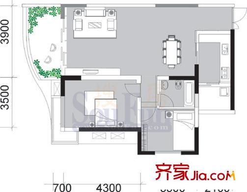 同創(chuàng)米蘭天空戶型圖戶型圖 2室2廳1衛(wèi)1廚