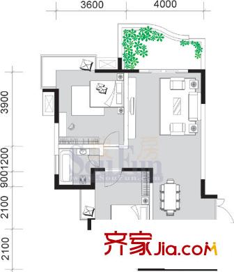 同創(chuàng)米蘭天空戶型圖戶型圖 2室2廳1衛(wèi)1廚