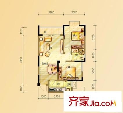 碧水云天戶型圖一期8號(hào)樓標(biāo)準(zhǔn)層A2戶型 2室2廳1衛(wèi)1廚