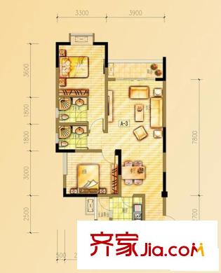 碧水云天戶型圖一期8號(hào)樓標(biāo)準(zhǔn)層A3戶型 2室2廳1衛(wèi)1廚