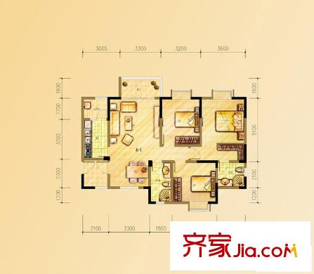 碧水云天戶型圖一期8號(hào)樓標(biāo)準(zhǔn)層A1戶型 3室2廳2衛(wèi)1廚