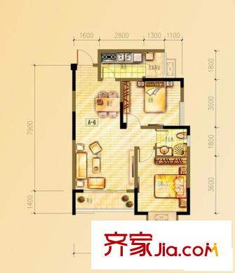 碧水云天戶型圖一期8號(hào)樓標(biāo)準(zhǔn)層A6戶型 2室2廳1衛(wèi)1廚