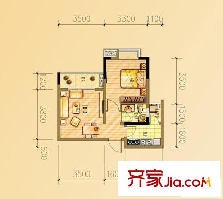 碧水云天戶型圖一期8號(hào)樓標(biāo)準(zhǔn)層B3戶型 1室2廳1衛(wèi)1廚