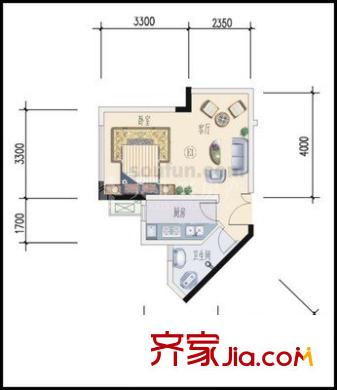 中新城上城二期戶型圖 戶型圖 1室2廳1衛(wèi)1廚