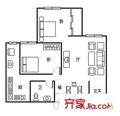 自由左岸 2室 戶型圖