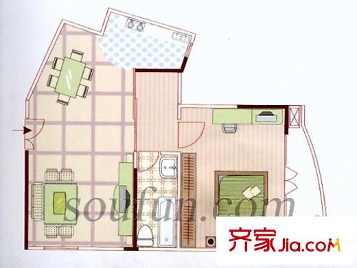 榮升錦瑟華年戶型圖戶型圖 1室2廳1衛(wèi)1廚