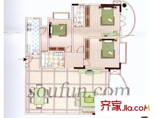 榮升錦瑟華年戶型圖戶型圖 3室2廳2衛(wèi)1廚