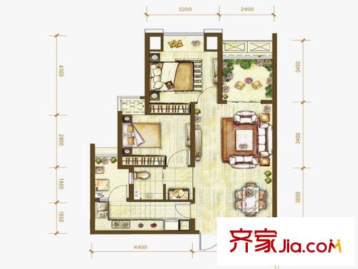 龍湖江與城薇瀾岸 2室 戶型圖