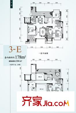 天景雨山前戶型圖三期22、23號(hào)樓躍層E戶型 5室3廳4衛(wèi)1廚
