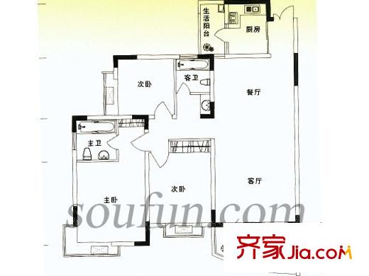 清邁陽(yáng)光戶型圖3室2廳2衛(wèi)1廚