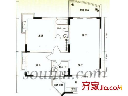 清邁陽(yáng)光戶型圖2室2廳2衛(wèi)1廚