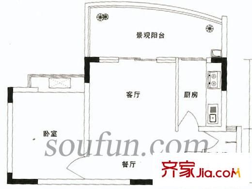 清邁陽(yáng)光戶型圖1室1廳1衛(wèi)1廚