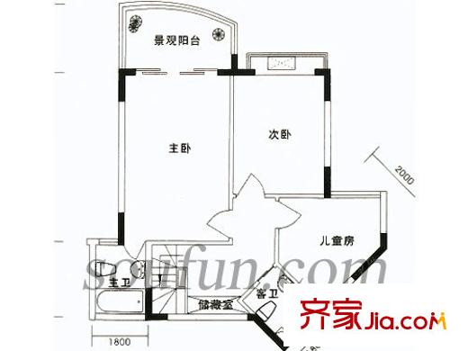 清邁陽(yáng)光戶型圖躍二層 3室3廳3衛(wèi)1廚