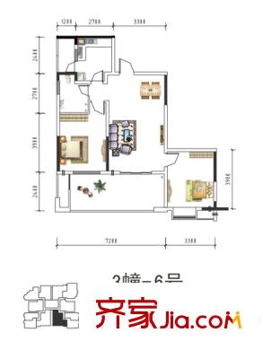盛美居二期3幢標(biāo)準(zhǔn)層6號(hào)戶型 1室2廳1衛(wèi)1廚