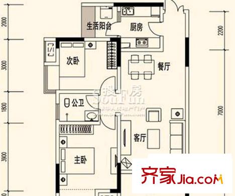 山水麗都戶型圖 戶型圖 2室2廳1衛(wèi)1廚