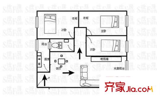 山水麗都戶型圖 戶型圖 3室2廳1衛(wèi)1廚