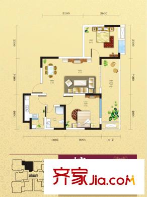 盛美居一期2棟-9戶型標(biāo)準(zhǔn)層 2室2廳1衛(wèi)1廚