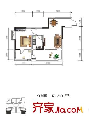 盛美居二期3幢標(biāo)準(zhǔn)層5/8號(hào)戶型 1室2廳1衛(wèi)1廚