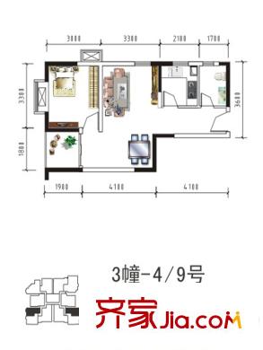 盛美居二期3幢標(biāo)準(zhǔn)層4/9號(hào)戶型 1室2廳1衛(wèi)1廚