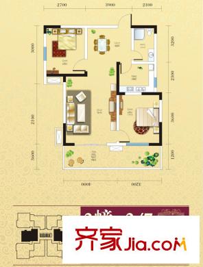盛美居一期2棟-2/7戶型標(biāo)準(zhǔn)層 2室2廳1衛(wèi)1廚