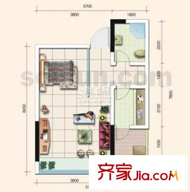 山水麗都 1室 戶型圖