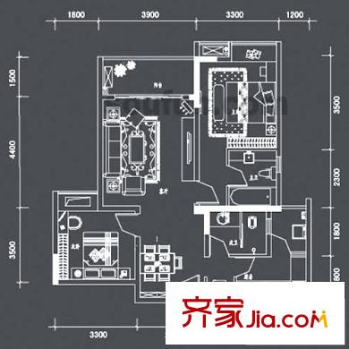 國(guó)盛偉岸濱洲戶型圖2號(hào)樓F戶型 2室2廳2衛(wèi)1廚
