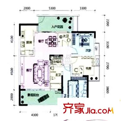 國盛偉岸濱洲戶型圖1號樓-H 3室2廳2衛(wèi)1廚