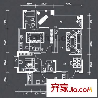 國(guó)盛偉岸濱洲戶型圖2號(hào)樓G戶型 2室2廳2衛(wèi)1廚