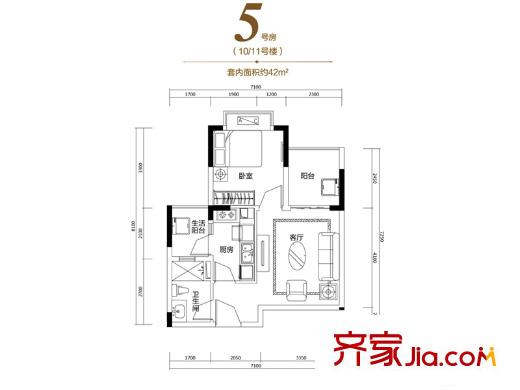 恒大照母山御景半島10、11號樓標(biāo)準(zhǔn)層5號房 1室1廳1衛(wèi)1廚