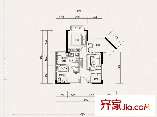 恒大照母山山水城1-3號樓標(biāo)準(zhǔn)層7/8號房 1室2廳1衛(wèi)1廚